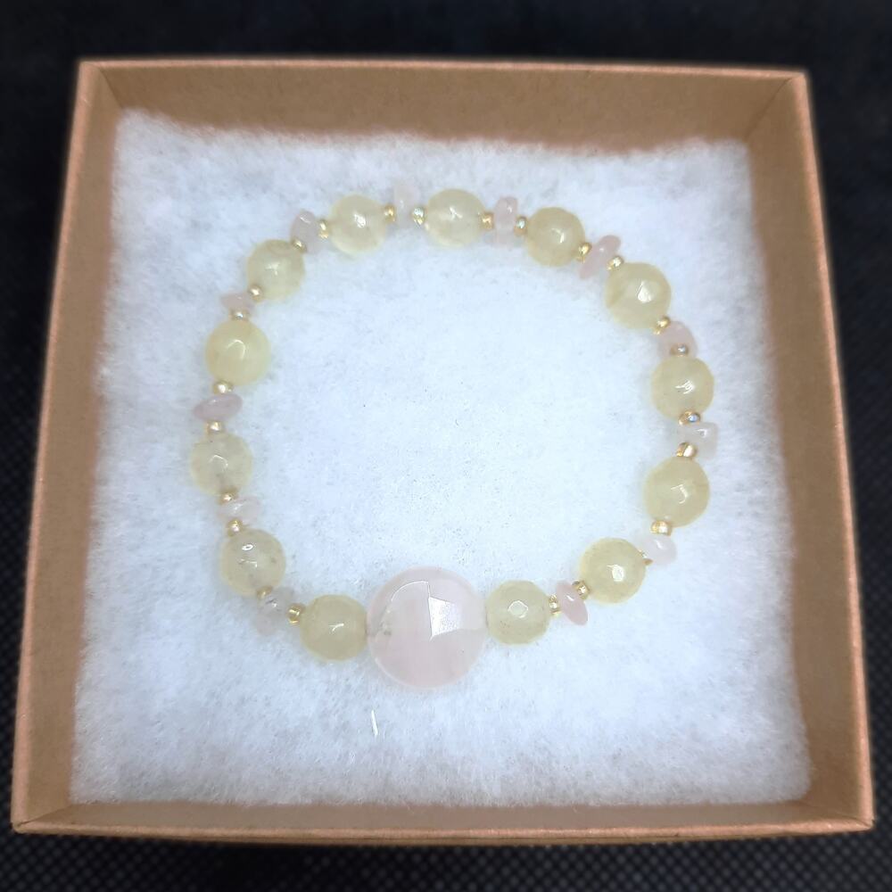 Artisan Rose Quartz Bracelet Yellow Aventurine Stretch Beaded Healing Feminine